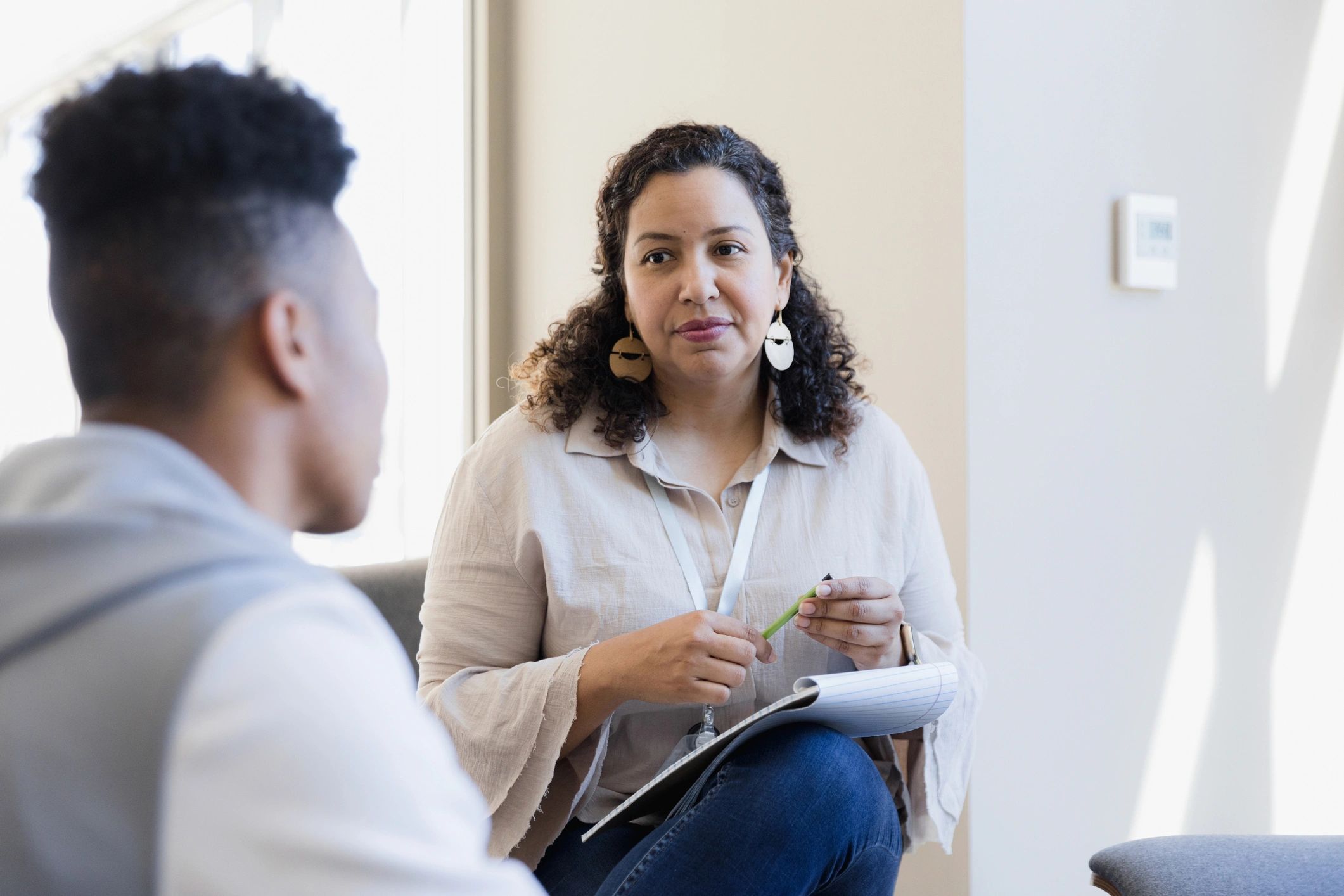 Counselor listening attentively during a session